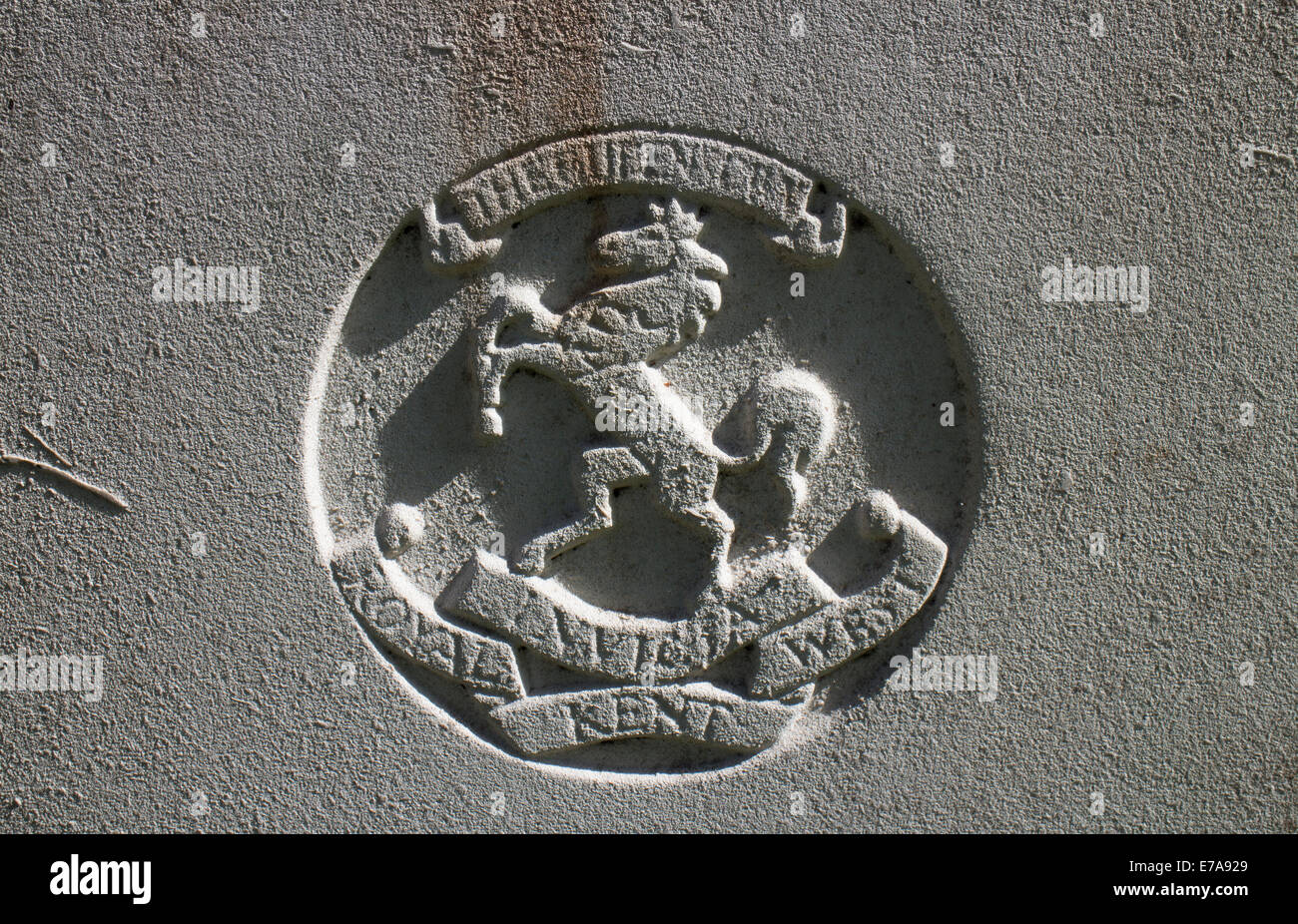 The Queen`s Own Royal West Kent Regiment crest on a war grave. Stock Photo
